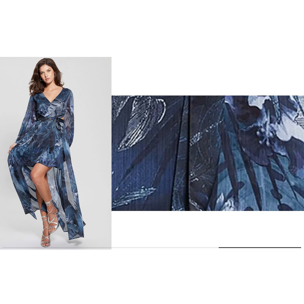 Guess Farrah long sleeve Chiffon High-Low Dress XS in Blue - Picture 5 of 6